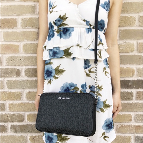 Michael Kors Jet Set Large East West Crossbody Black MK Signature - Picture 3 of 7